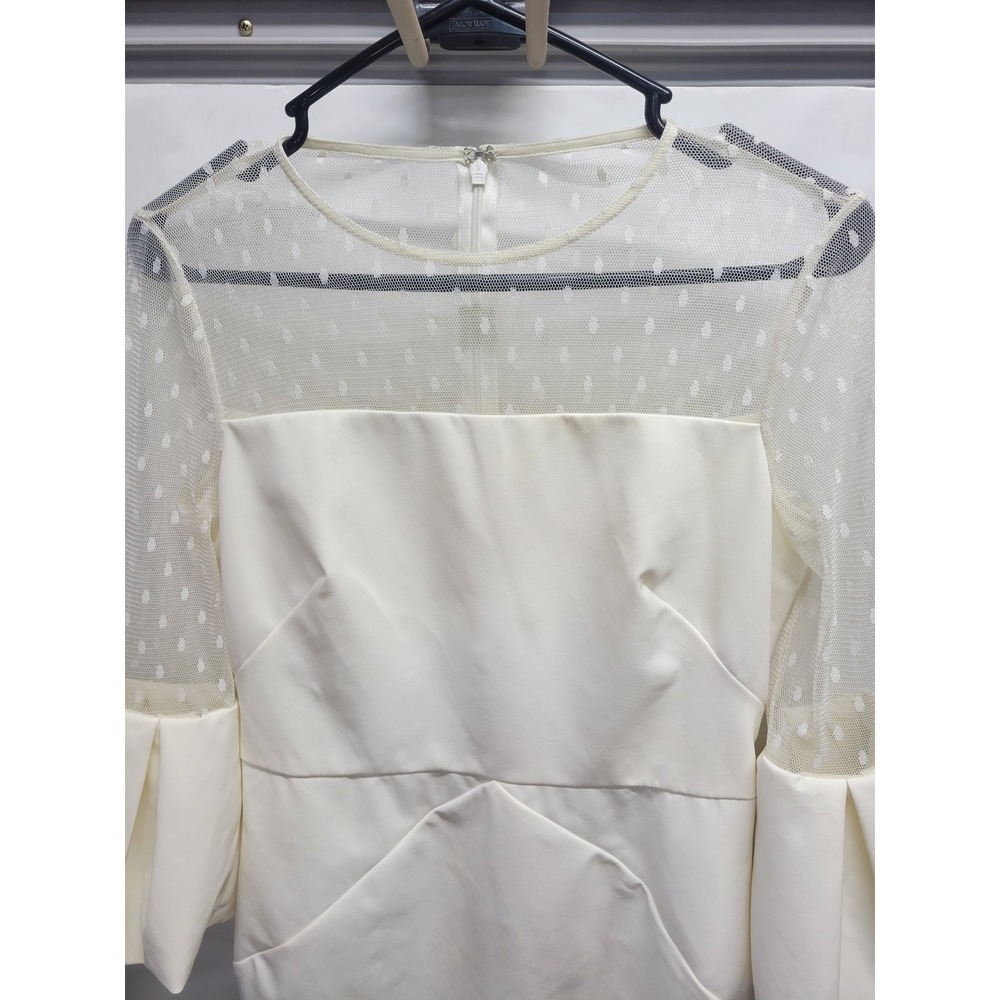 Eliza J‎ Ivory Mesh Dot Sleeve Flare Midi Dress Size 6